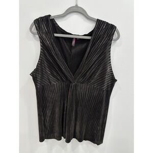 Tatoo Me Pleated Tank Top Y2K Black Metallic V-Neck Sleeveless 2XL Going Out